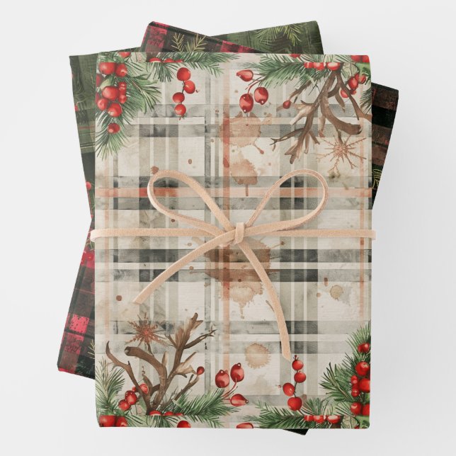 Flannel Kariert Winter Holiday Gift Geschenkpapier Set (Beispiel)