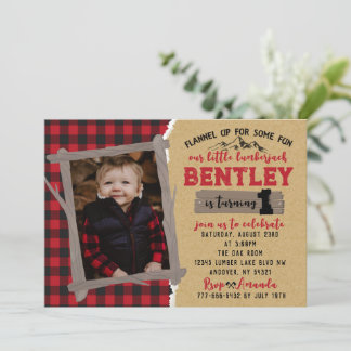 Flannel Little Lumberjack Foto Geburtstag Einladung