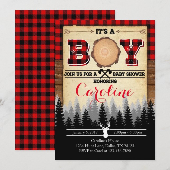 Flannel Lumberjack Babydusche Einladung (Vorne/Hinten)