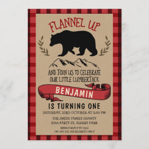 Flannel Lumberjack Einladung 1. oder 2. Geburtstag