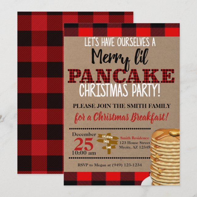 Flannel Merry Lil Pancake Weihnachtsfrühstück Einladung (Vorne/Hinten)