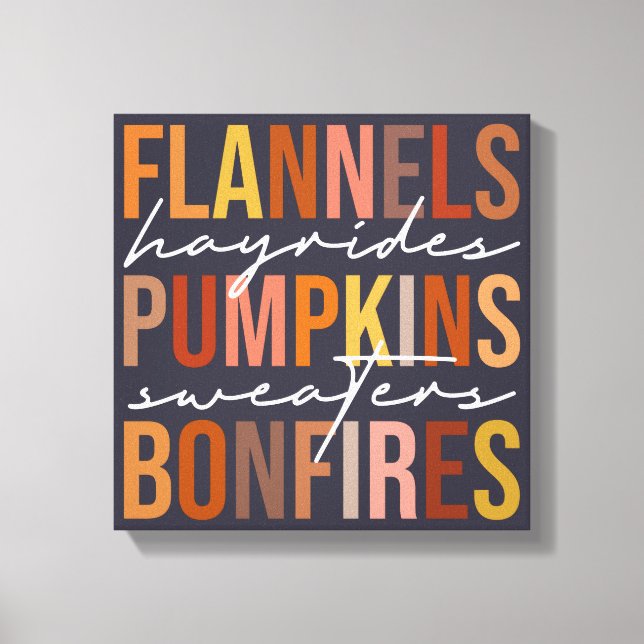 Flannel Sweaters Pumpkins fallen Favoriten Word Ar Leinwanddruck (Vorderseite)