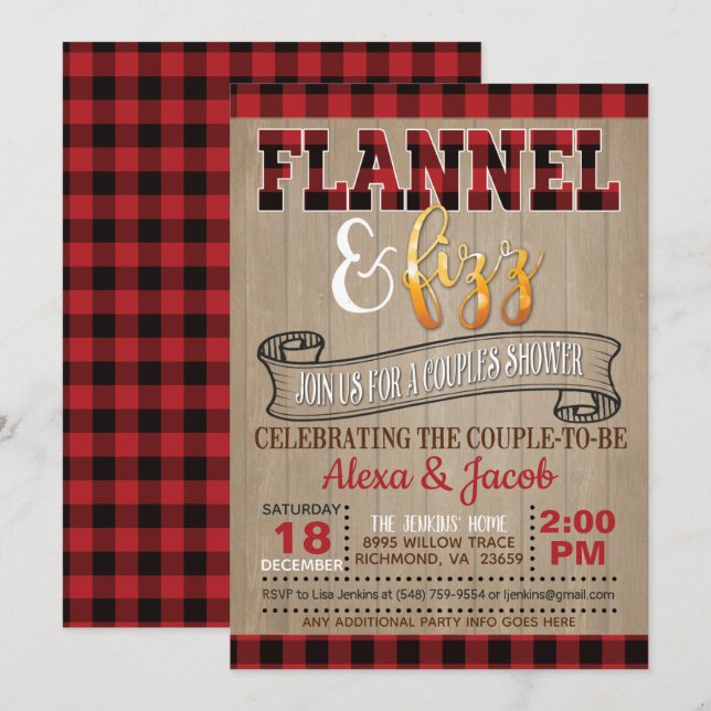Flannel und Fizz Paare Dusche Einladung (Vorne/Hinten)