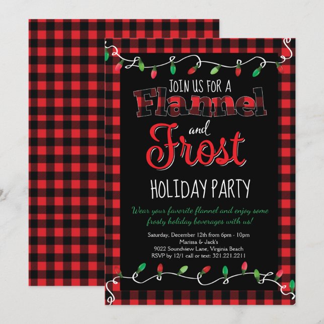 Flannel und Frost Red Black Kariertes Weihnachtsfe Einladung (Vorne/Hinten)