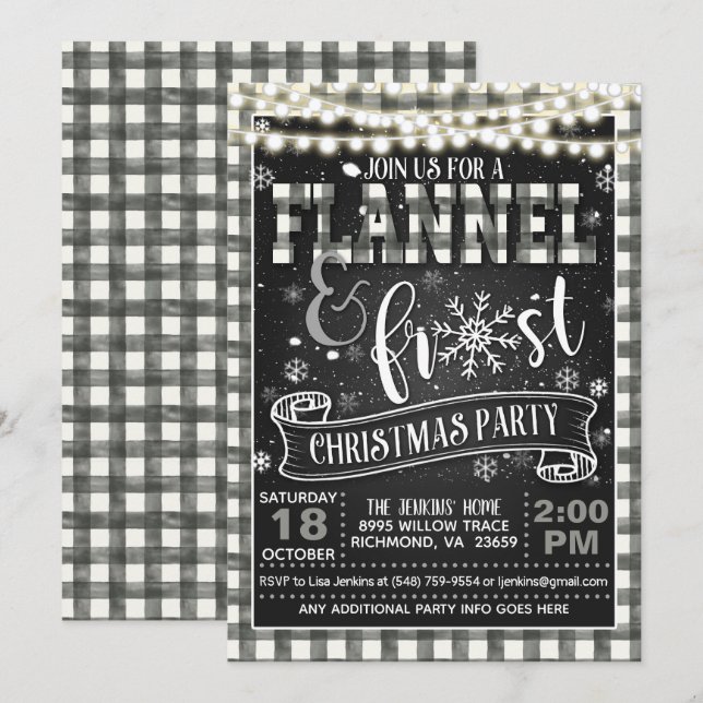 Flannel und Frost Weihnachts-Party Einladung Was (Vorne/Hinten)