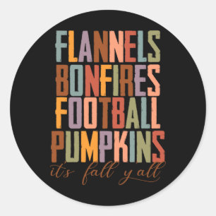 Flannels Bonfire Footbyll Pumpkins Es ist Fall Y'a Runder Aufkleber