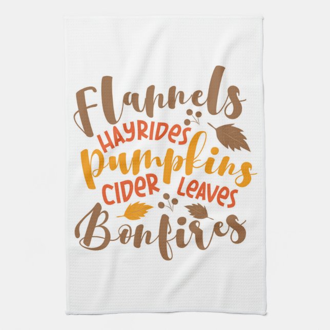 Flannels Hay Rides Pumpkins Cider Blätter Bonfire Geschirrtuch (Vertikal)