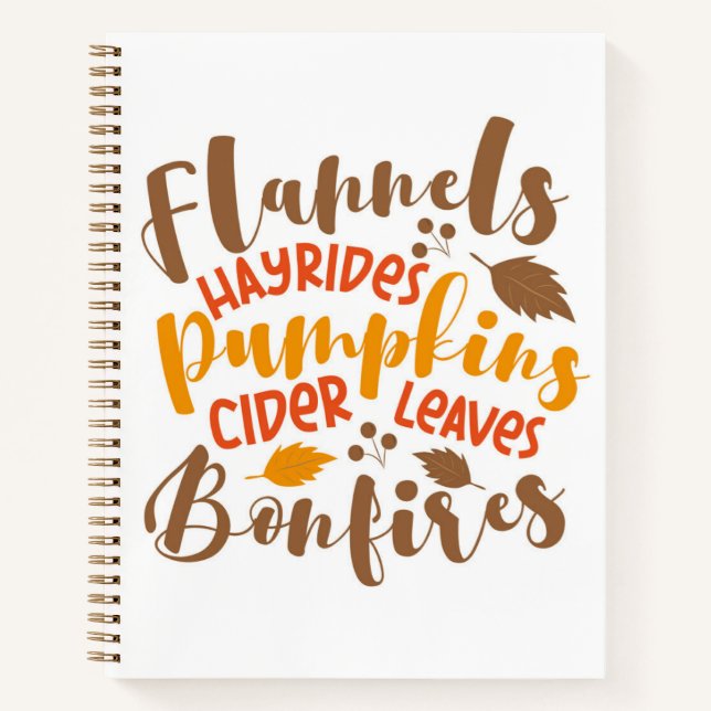 Flannels Hay Rides Pumpkins Cider Blätter Bonfire Notizbuch (Vorderseite)