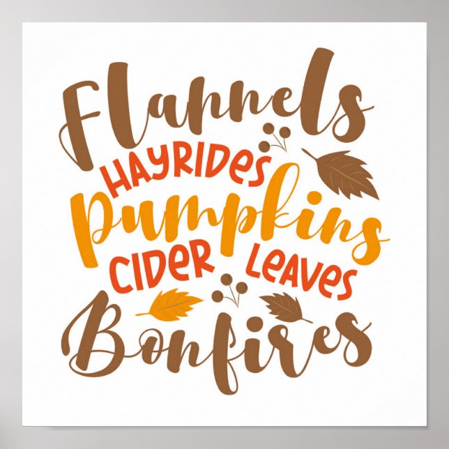 Flannels Hay Rides Pumpkins Cider Blätter Bonfire Poster (Vorne)