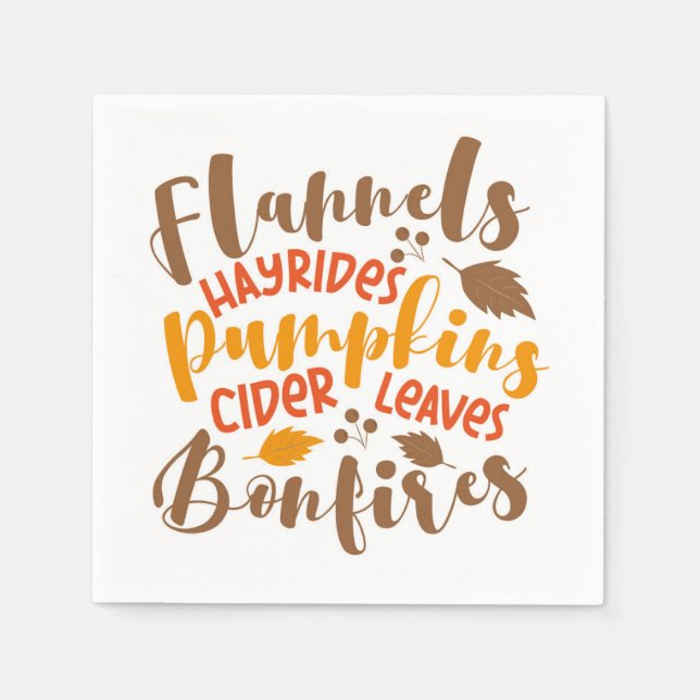 Flannels Hay Rides Pumpkins Cider Blätter Bonfire Serviette (Vorderseite)