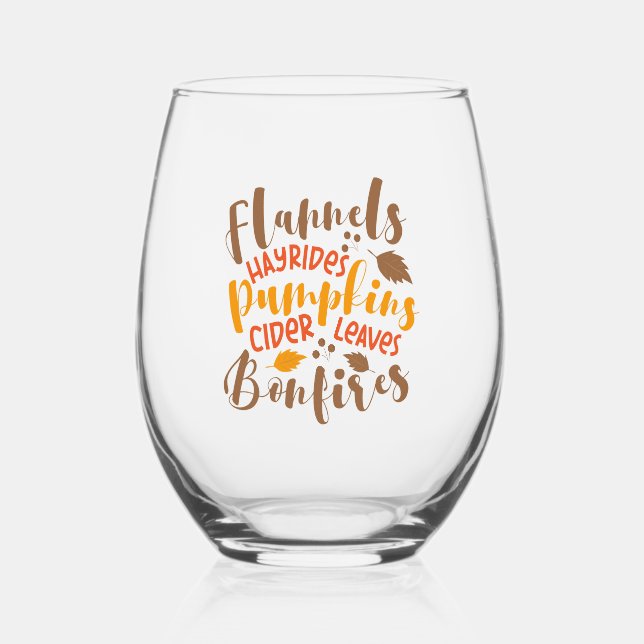 Flannels Hay Rides Pumpkins Cider Blätter Bonfire Weinglas Ohne Stiel (Vorderseite)