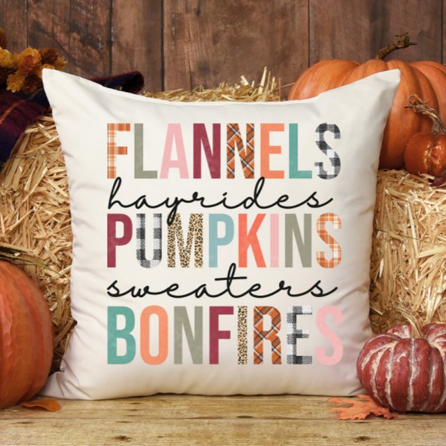 Flannels Hayrides Pumpkins Bonfire Karierter Fun F Kissen (Von Creator hochgeladen)