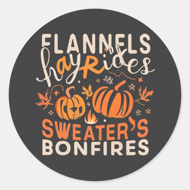 Flannels Hayrides Pumpkins Sweaters Bonfire Runder Aufkleber (Vorderseite)
