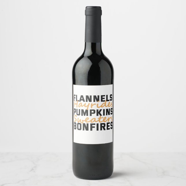 Flannels Hayrides Pumpkins Sweaters & Bonfire Weinetikett (Vorderseite)