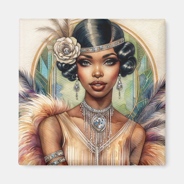 Flapper Black Woman Roaring 20er Glamour Magnet (Vorne)