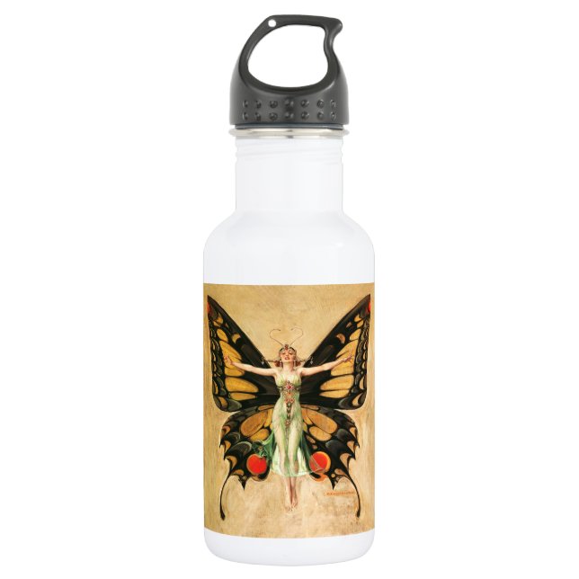 Flapper Butterfly Flying Frauan Illustration Edelstahlflasche (Vorderseite)