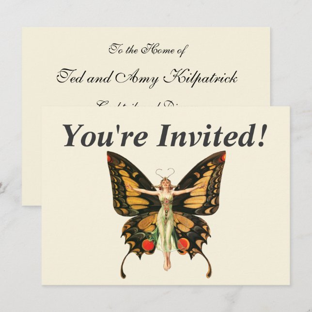 Flapper Butterfly Flying Frauan Illustration Einladung (Vorne/Hinten)
