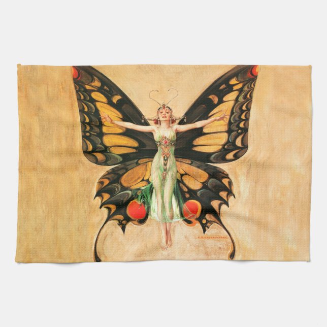 Flapper Butterfly Flying Frauan Illustration Geschirrtuch (Horizontal)