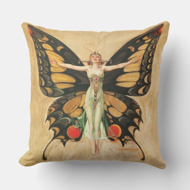 Flapper Butterfly Flying Frauan Illustration Kissen (Vorderseite)