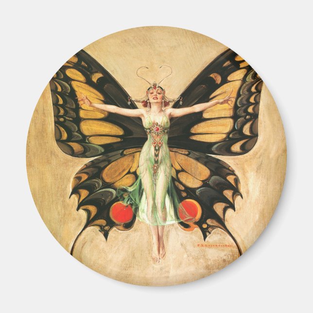 Flapper Butterfly Flying Frauan Illustration Magnet (Vorne)