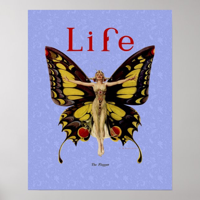 Flapper Butterfly Flying Frauan Illustration Poster (Vorne)