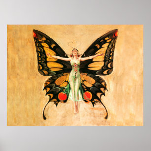 Flapper Butterfly Flying Frauan Illustration Poster