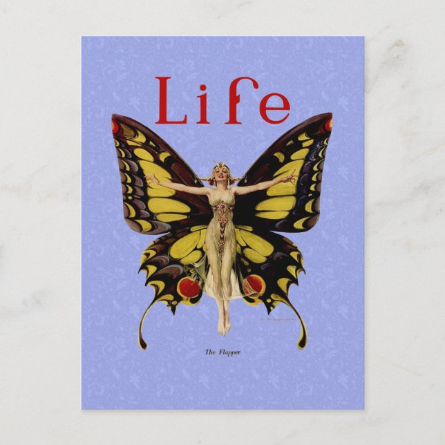 Flapper Butterfly Flying Frauan Illustration Postkarte (Vorderseite)