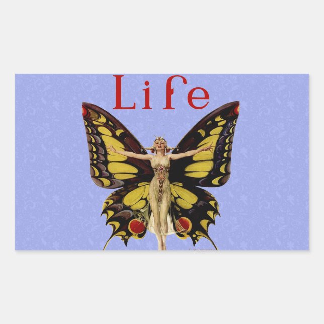 Flapper Butterfly Flying Frauan Illustration Rechteckiger Aufkleber (Vorderseite)