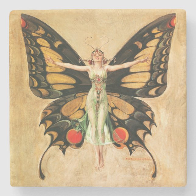 Flapper Butterfly Flying Frauan Illustration Steinuntersetzer (Vorderseite)