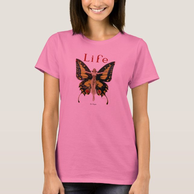 Flapper Butterfly Flying Frauan Illustration T-Shirt (Vorderseite)