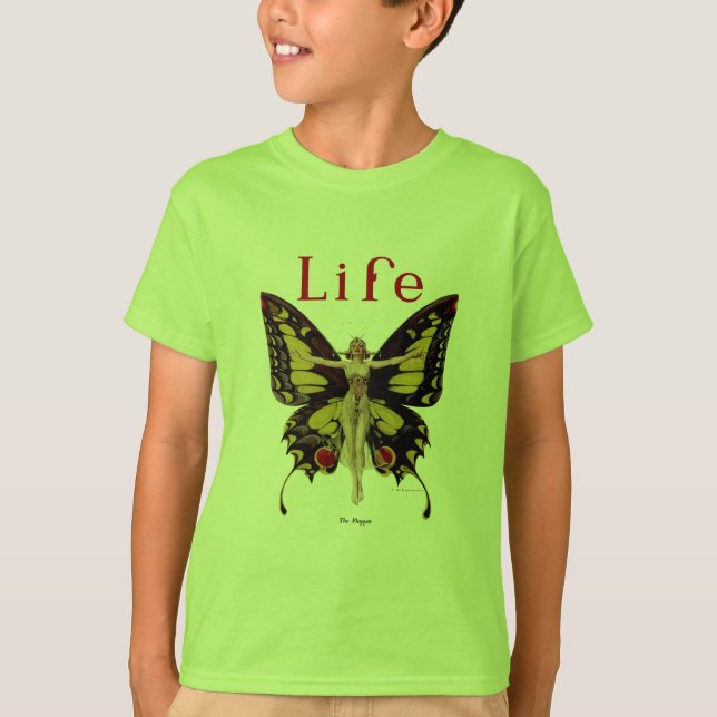 Flapper Butterfly Flying Frauan Illustration T-Shirt (Vorderseite)
