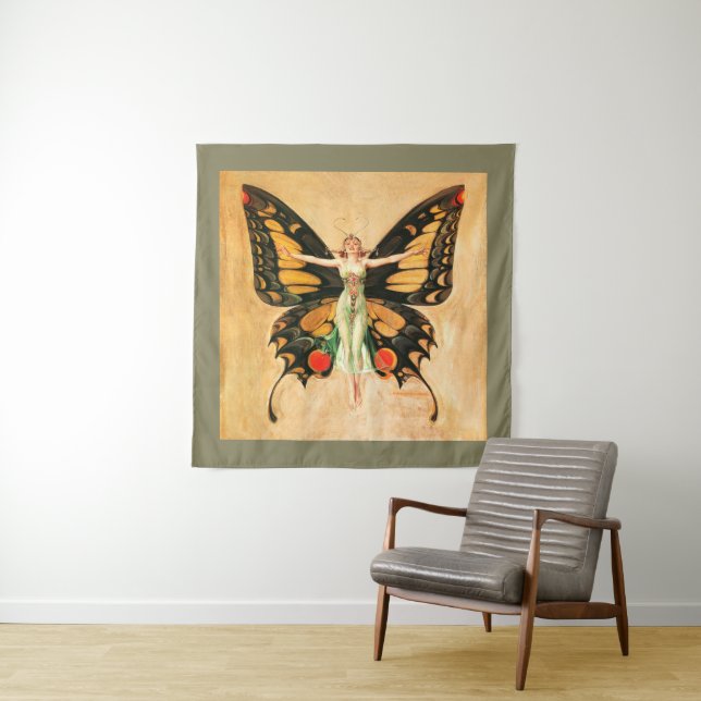 Flapper Butterfly Flying Frauan Illustration Wandteppich (Beispiel)