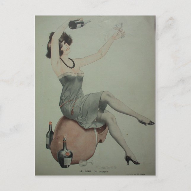 Flapper Champagne Girl der 1920er Postkarte (Vorderseite)