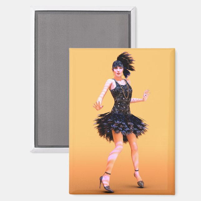 Flapper Dancing Vintag Magnet (Vorderseite/Rückseite)