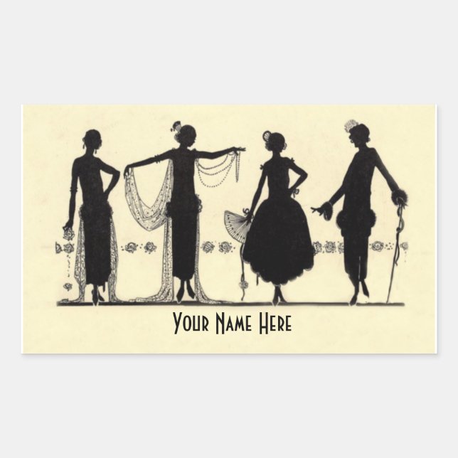 Flapper-Fashion-Silhouette-Aufkleber der 1920er Ja Rechteckiger Aufkleber (Vorderseite)