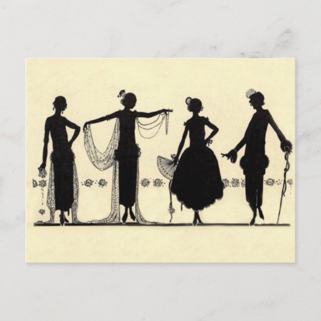 Flapper Fashion Silhouette Postkarte der 1920er Ja (Vorderseite)