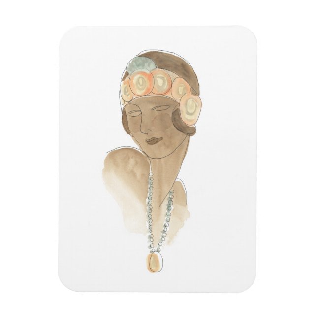 Flapper Fashion Sketch - Frau mit Haarteil Magnet (Vertikal)