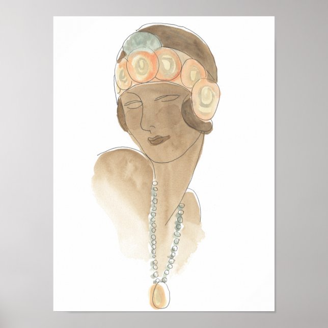 Flapper Fashion Sketch - Frau mit Haarteil Poster (Vorne)