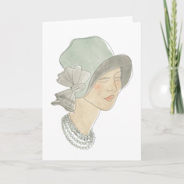 Flapper Fashion Sketch - Frau mit Hut Karte (Vorderseite)