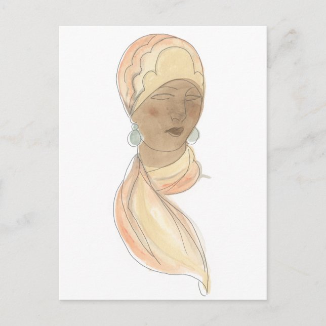 Flapper Fashion Sketch - Frau mit Scarf Postkarte (Vorderseite)