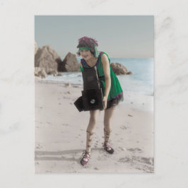 Flapper Fotograf am Strand Postkarte