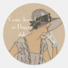 Flapper Girl in Large Brim Hat Runder Aufkleber