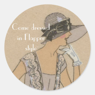 Flapper Girl in Large Brim Hat Runder Aufkleber