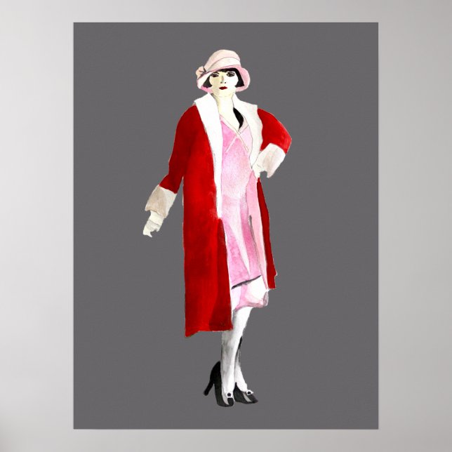 Flapper Girl Mode Aquarell Poster (Vorne)