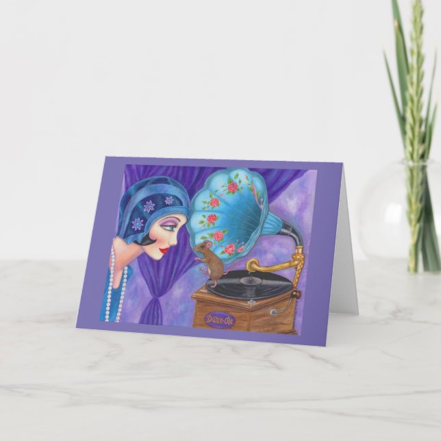 Flapper Girl Roaring 20ties Maus Gramophon Karte (Vorderseite)