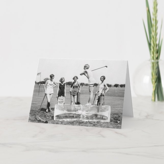 Flapper Girls Playing Golf, 1926 Karte (Vorderseite)