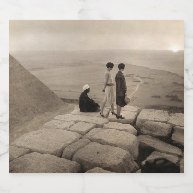 Flapper Girls Sunrise Khufu Pyramid, Ägypten 1920 Bierflaschenetikett (Einzelnes Label)