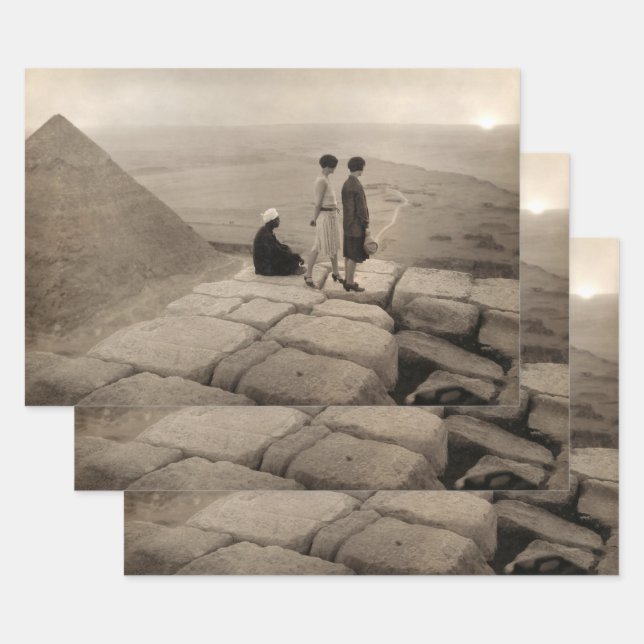 Flapper Girls Sunrise Khufu Pyramid, Ägypten 1920 Geschenkpapier Set (Set)