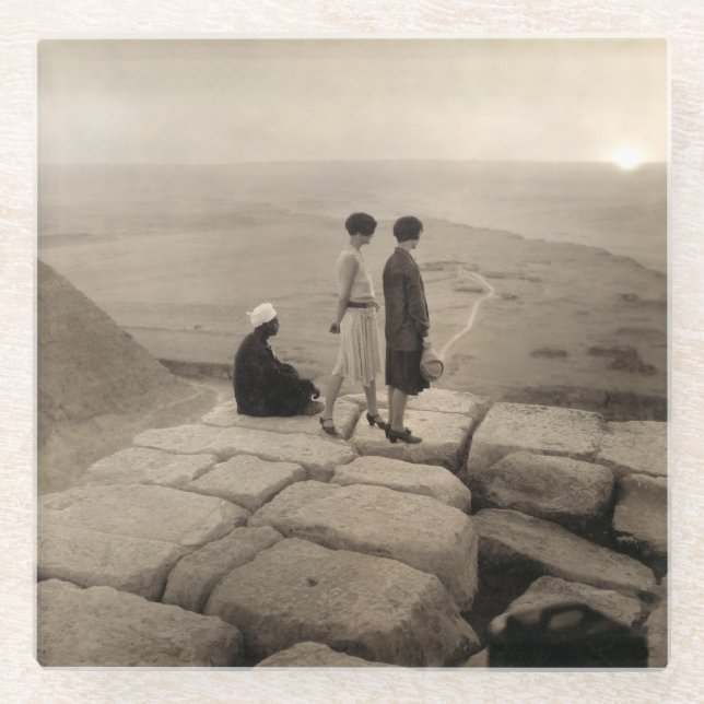 Flapper Girls Sunrise Khufu Pyramid, Ägypten 1920 Glasuntersetzer (Vorderseite)