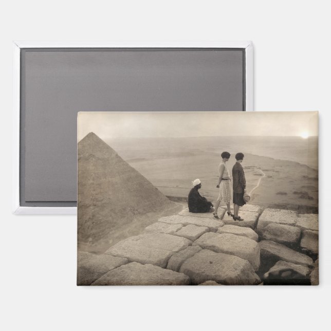 Flapper Girls Sunrise Khufu Pyramid, Ägypten 1920 Magnet (Vorderseite/Rückseite)